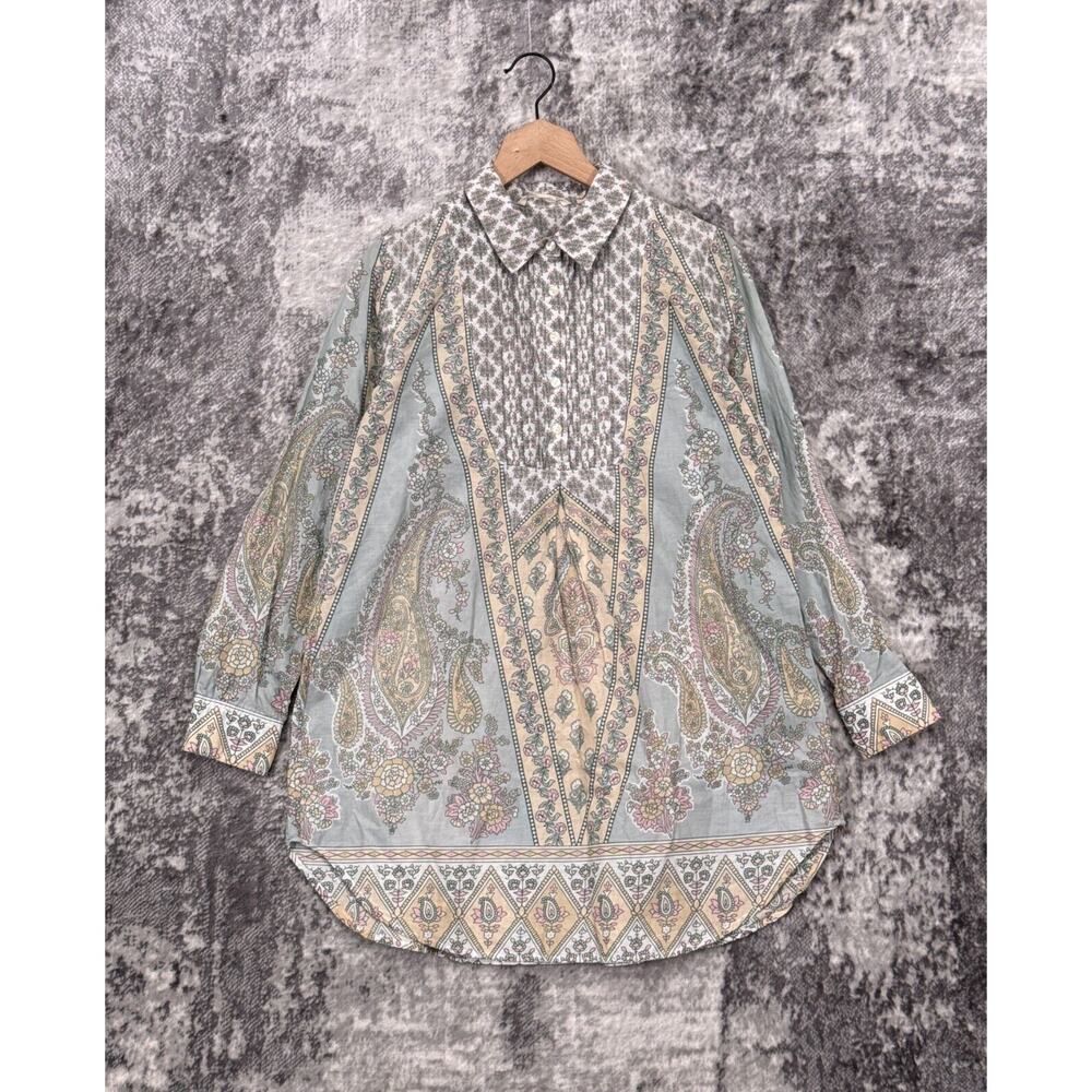 Soft Surroundings Tunic Small Womens Pink Floral Collared Long Sleeve Top